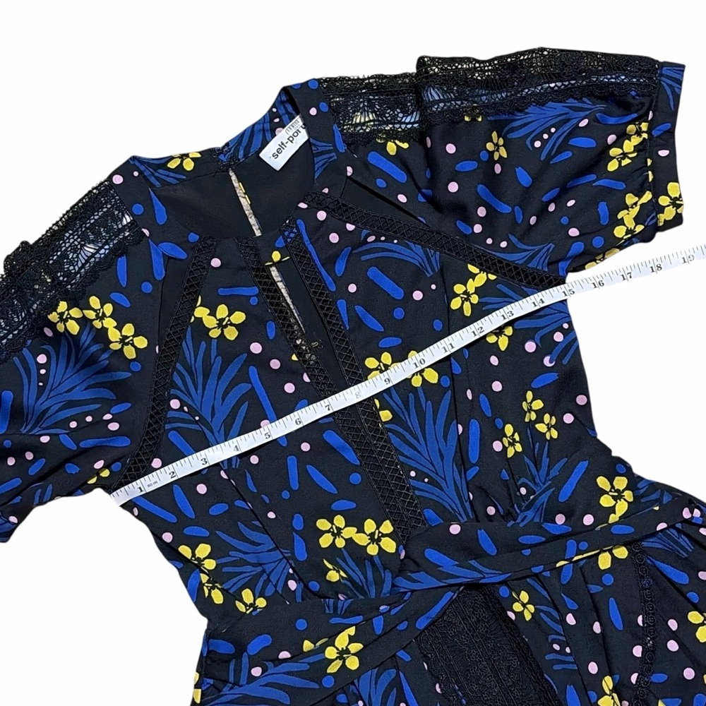 SELF-PORTRAIT NWT Black/Multi Wildflower Print Lace Trim Mini Dress 4 - Picture 10 of 15